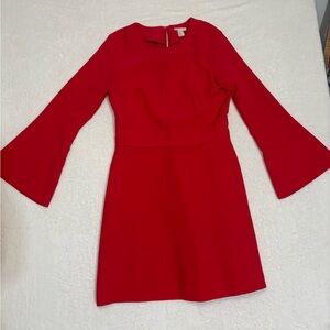 H&M Vibrant Red Long Sleeve Dress flair/bell sleeves Size 12